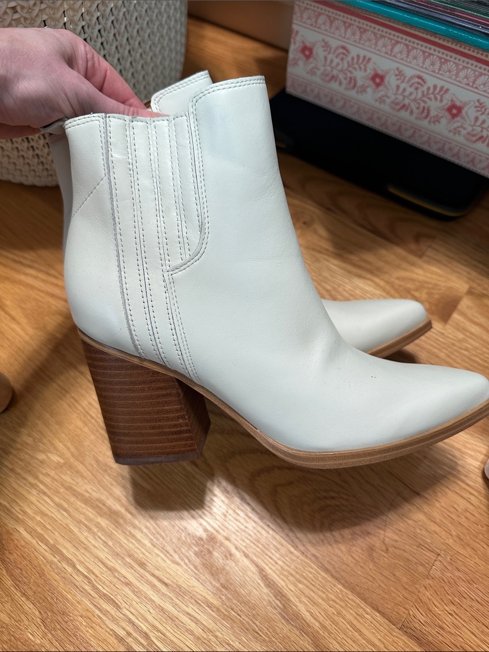 Marc Fisher White Women's Leather Ankle Boots - Stylish Block Heel